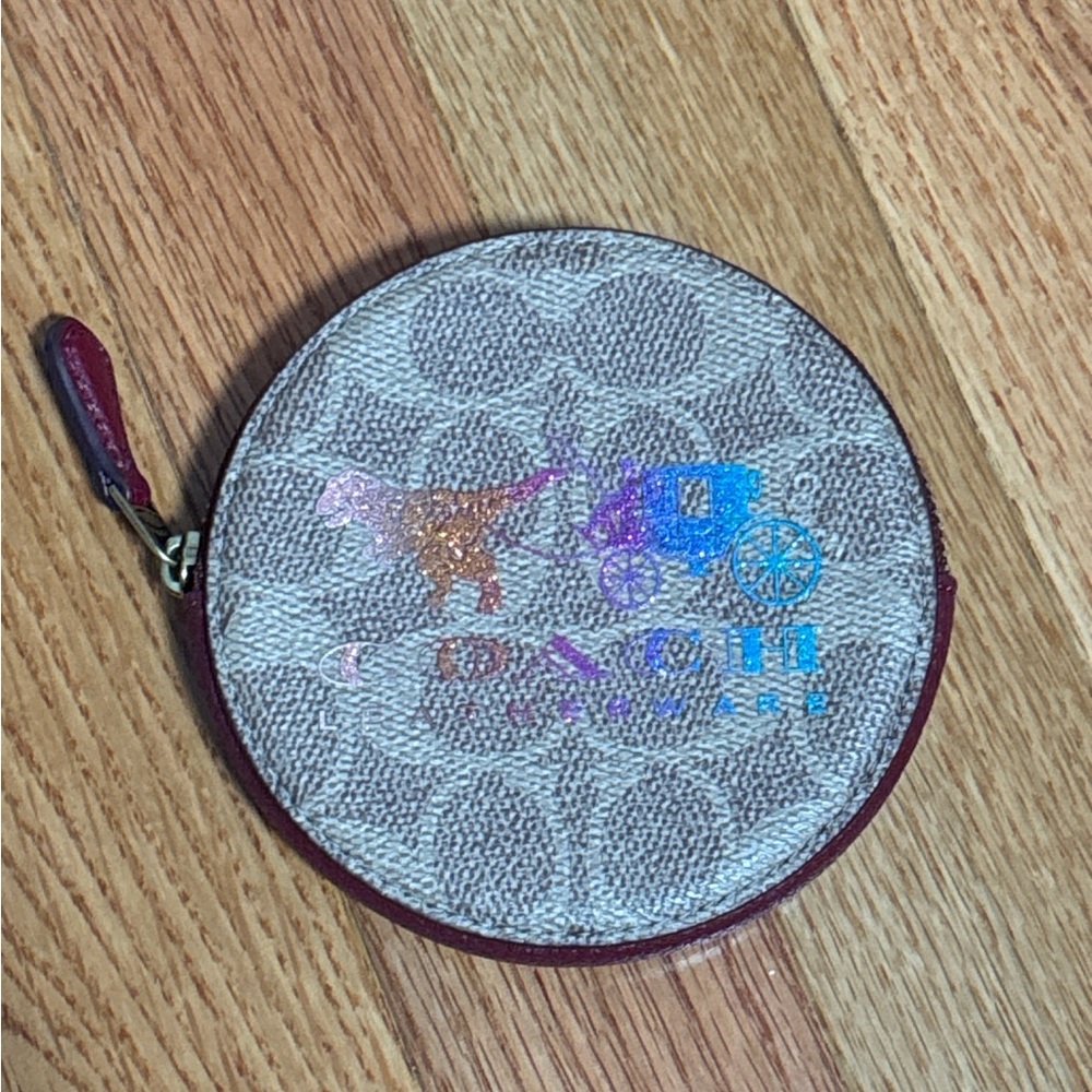 Coach Signature Coin Pouch with Red Trim